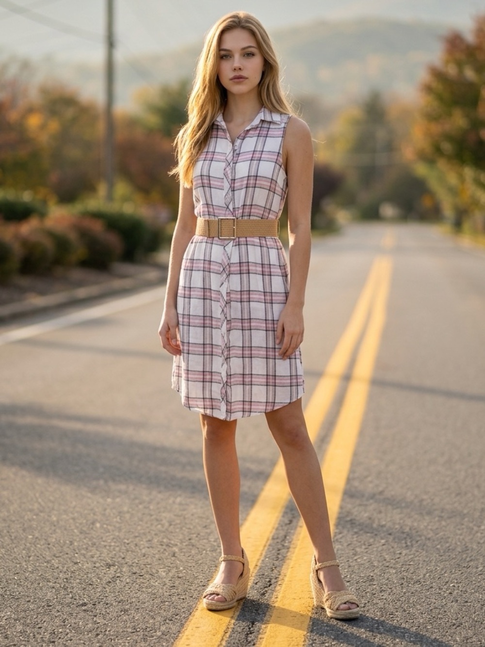 The Laundry Room Pink Plaid Sleeveless Button-Front Plaid Mini-Dress -Size Small